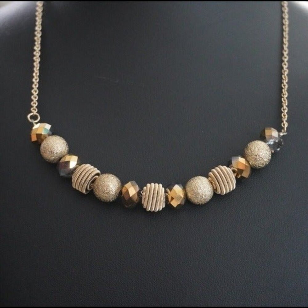 Beaded Gold Tone Statement Necklace